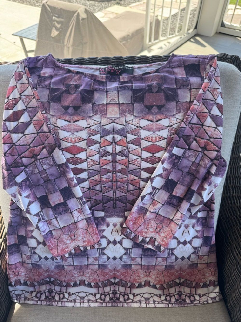 Peck & Peck Purple Mosaic-Print Long Sleeve Top